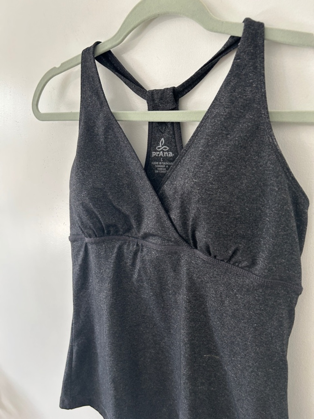 Prana Hope Tank Top Women's L Charcoal Heather Built-In Shelf Bra with Pads - Picture 10 of 11